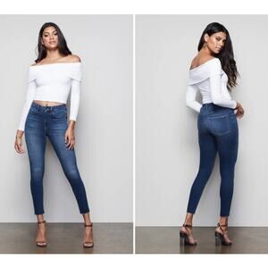 Good American Good Waist Crop Size 2/26 Blue331 Skinny Leg High Rise Stretch